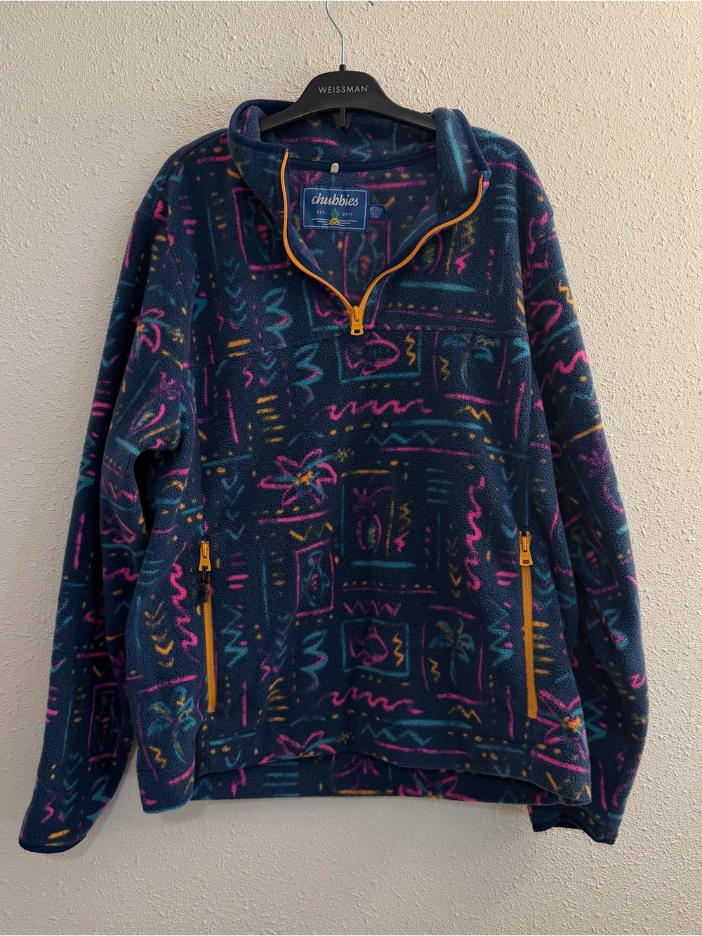 chubbies Navy Fleece Quarter-Zip with Neon Pink, Teal & Yellow Accents